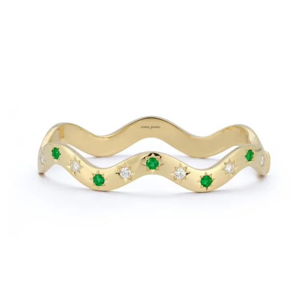 Anniversary Emerald and Diamond Wave Cuff