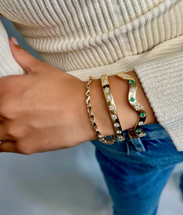 Anniversary Emerald and Diamond Wave Cuff