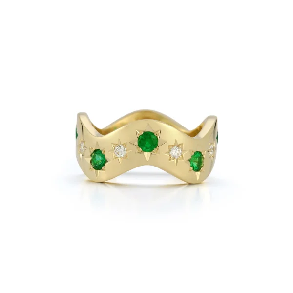 Anniversary Emerald and Diamond Wave Band