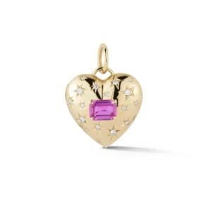 Anniversary Large Pink Sapphire and Diamond Heart Pendant