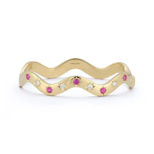 Anniversary Magenta Sapphire and Diamond Wave Cuff