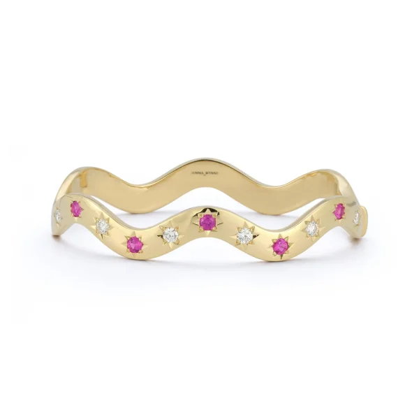 Anniversary Magenta Sapphire and Diamond Wave Cuff