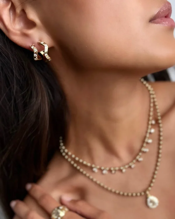 Anniversary Medium Diamond Wave Hoops