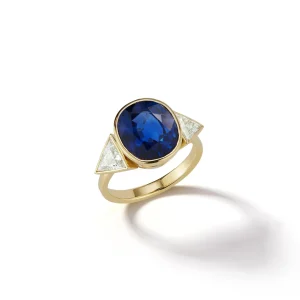 Bespoke Blue Sapphire and Diamond Three Stone Ring