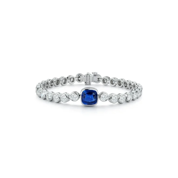 Bespoke Blue Sapphire and Diamond Tennis Bracelet