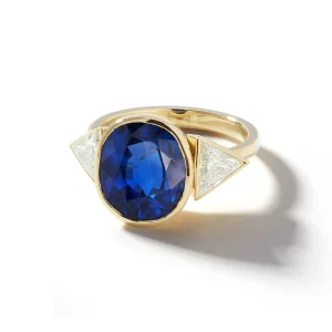 Bespoke Blue Sapphire and Diamond Three Stone Ring