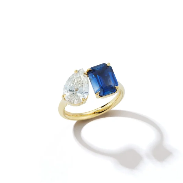 Bespoke Blue Sapphire and Diamond "Kissing" Two Stone Ring