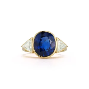 Bespoke Blue Sapphire and Diamond Three Stone Ring