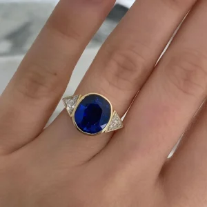 Bespoke Blue Sapphire and Diamond Three Stone Ring