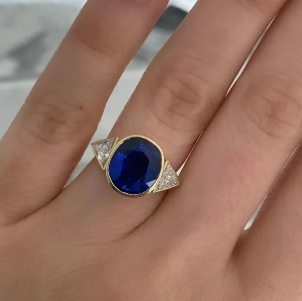 Bespoke Blue Sapphire and Diamond Three Stone Ring