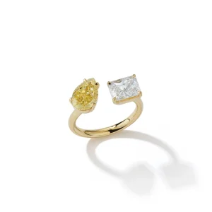 Bespoke Canary Diamond Pear and Diamond Radiant Open Ring