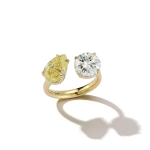 Bespoke Canary Diamond Pear and White Diamond Round Open Ring