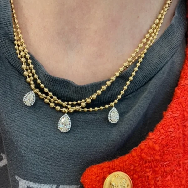 Bespoke Connexion Triple Diamond Pear Necklace