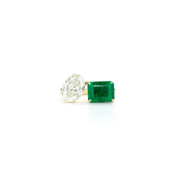 Bespoke Diamond Oval and Emerald Two Stone Ring