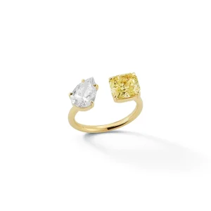 Bespoke Diamond Pear and Canary Diamond Radiant Open Ring