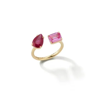 Bespoke Ruby Pear and Pink Sapphire Open Ring