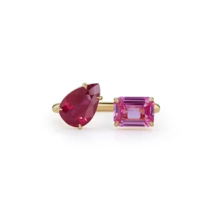 Bespoke Ruby Pear and Pink Sapphire Open Ring