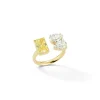 Bespoke Three Stone Radiant Canary and Diamond Pear Open Ring