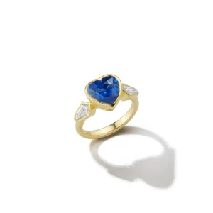 Blue Sapphire Heart and Diamond Ring