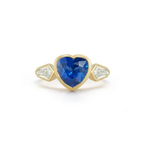 Blue Sapphire Heart and Diamond Ring