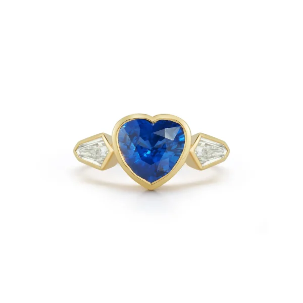 Blue Sapphire Heart and Diamond Ring