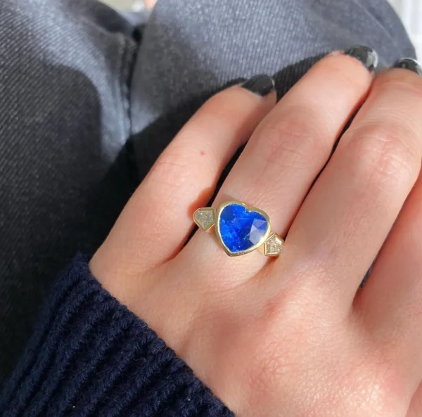 Blue Sapphire Heart and Diamond Ring