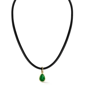 Connexion Emerald Pear and Leather Cord Necklace