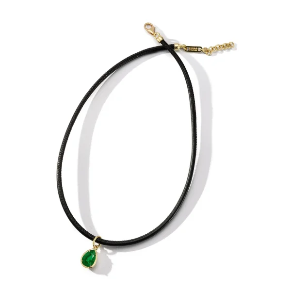 Connexion Emerald Pear and Leather Cord Necklace