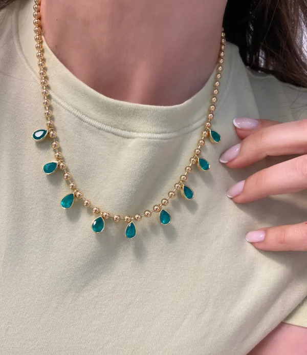 Connexion Emerald Pear Fringe Necklace