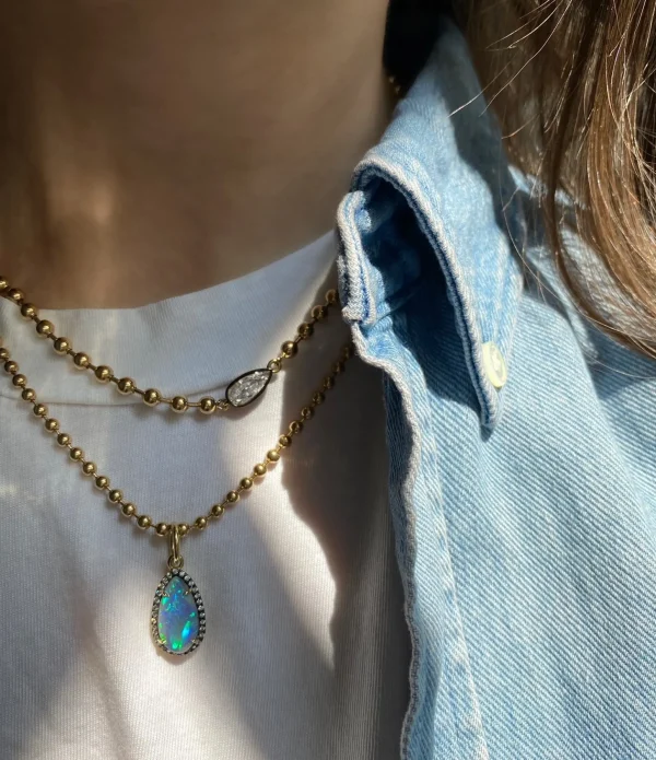 Connexion Opal Pear and pave Diamond Charm