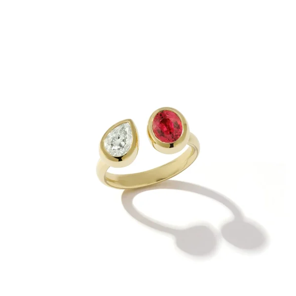 Diamond Pear and Spinel Open Ring