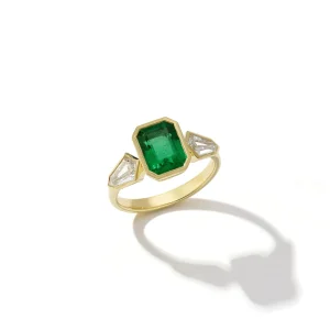 Emerald and Diamond Autumn Ring