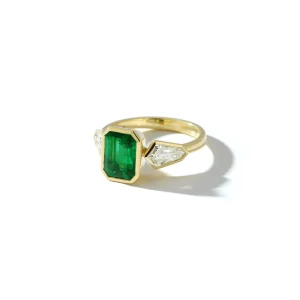 Emerald and Diamond Autumn Ring