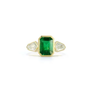 Emerald and Diamond Autumn Ring