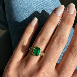 Emerald and Diamond Autumn Ring