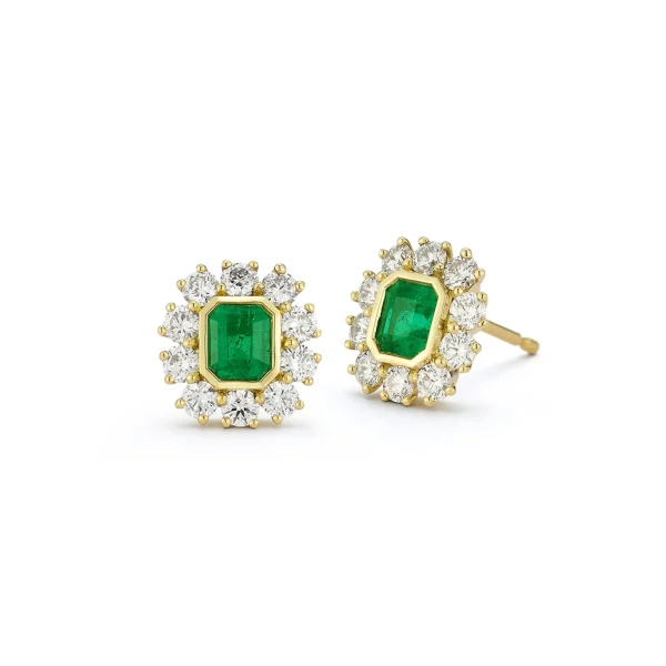 Forget Me Not Emerald and Diamond Studs