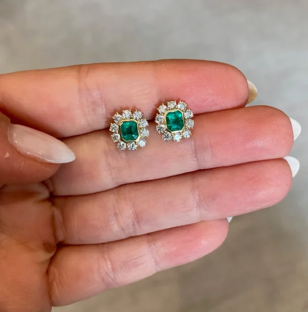 Forget Me Not Emerald and Diamond Studs