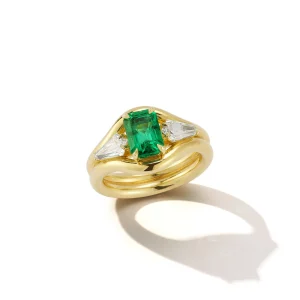 FORME Emerald and Diamond Three Stone Contour Ring