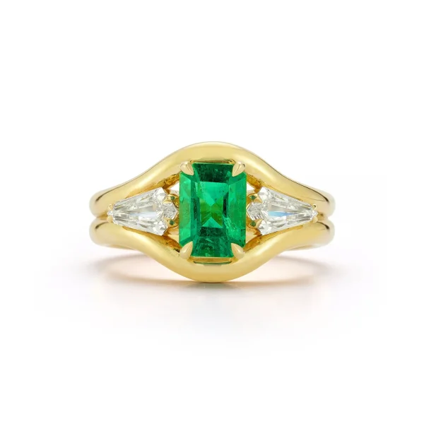 FORME Emerald and Diamond Three Stone Contour Ring