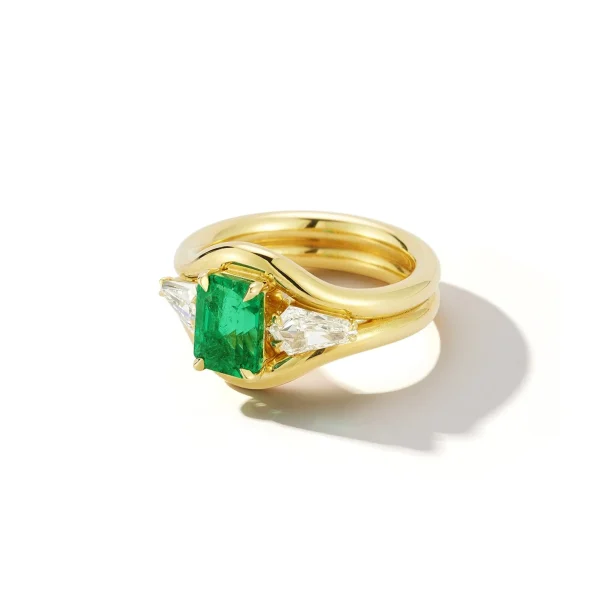 FORME Emerald and Diamond Three Stone Contour Ring