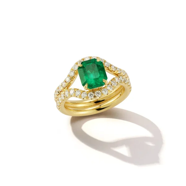 FORME Emerald and Pave Diamond Contour Ring