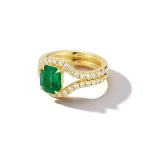 FORME Emerald and Pave Diamond Contour Ring