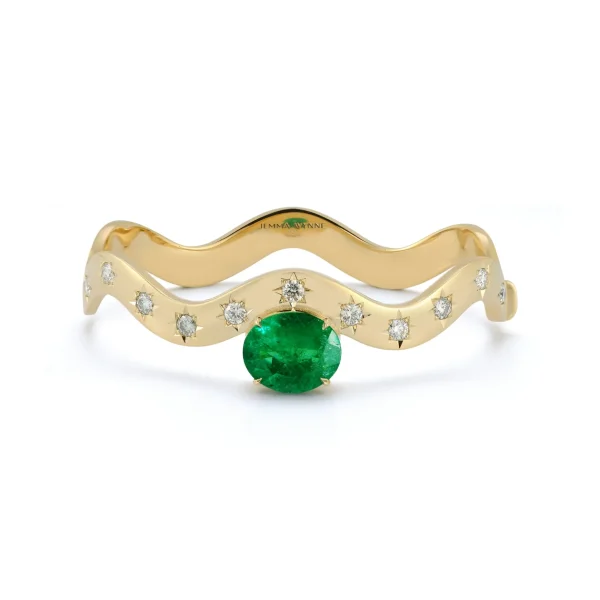 JW x Muzo Emerald and Diamond Wave Cuff