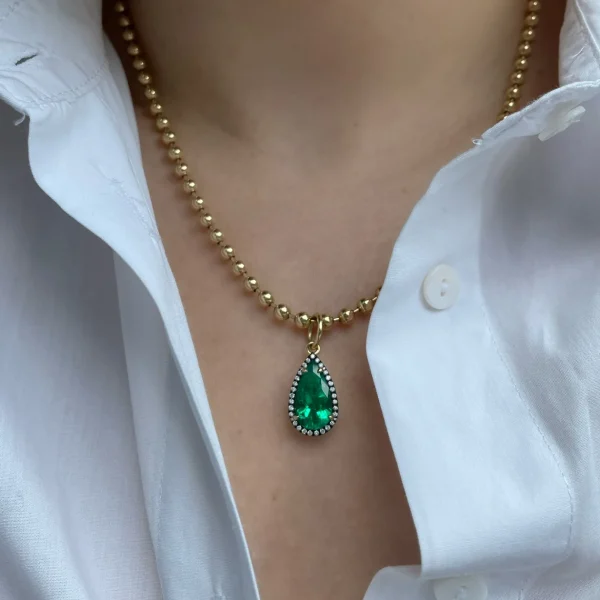 JW X MUZO Emerald Pear and Diamond Connexion Necklace