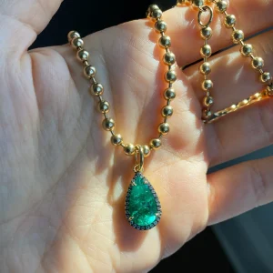 JW X MUZO Emerald Pear and Diamond Connexion Necklace