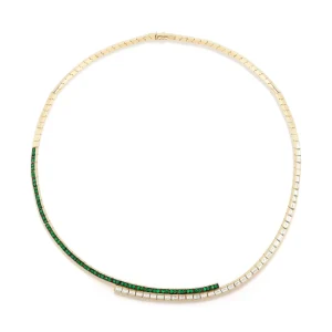 Modern Deco Diamond and Emerald Choker