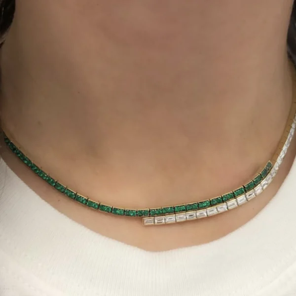 Modern Deco Diamond and Emerald Choker