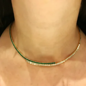 Modern Deco Diamond and Emerald Choker