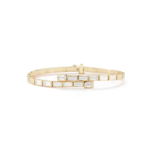 Modern Deco Diamond Baguette Crossover Bracelet