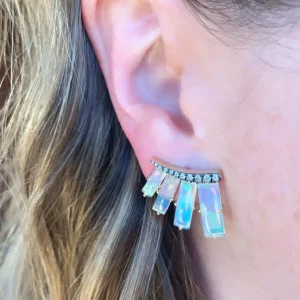 One of a Kind Opal Bar and Pave Diamond Ear Climbers